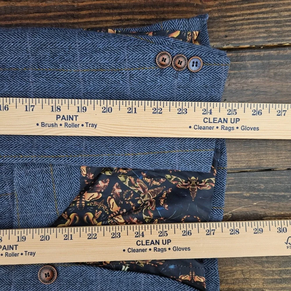 Men's Polyester Tweed Sport Coat Blazer Two Button Blue Plaid Size 36R